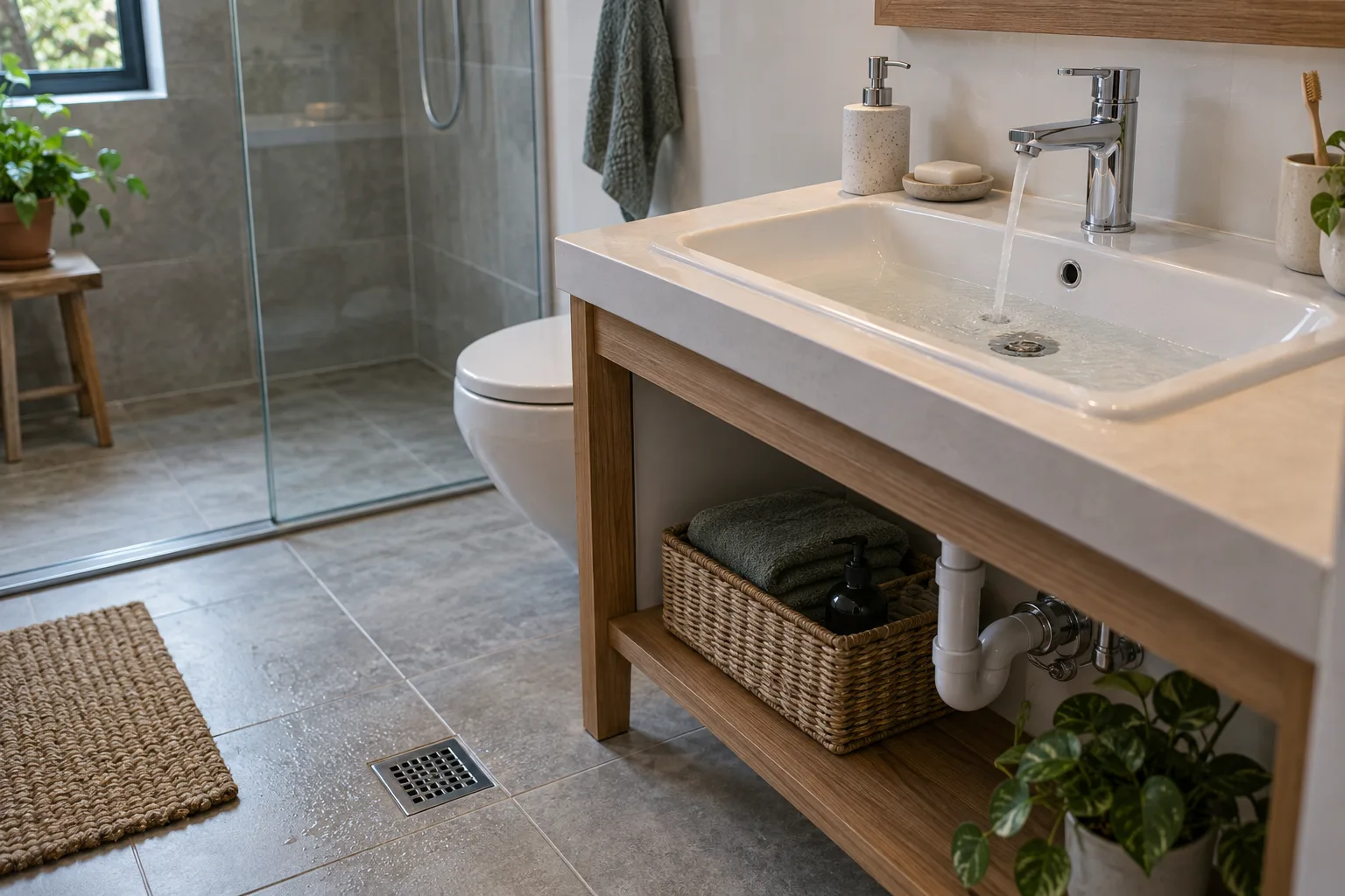Yavaş boşalan lavabo ve aynı banyodaki yer gideri