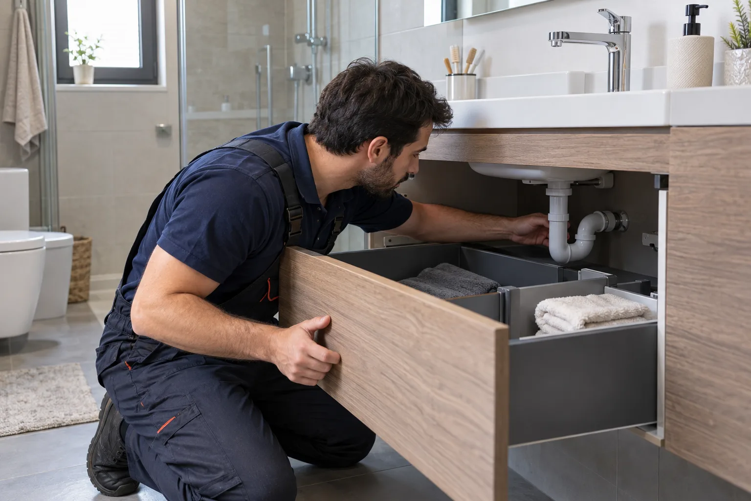 Lavabo bağlantılarının çekmece alanıyla uyumunun ölçülmesi