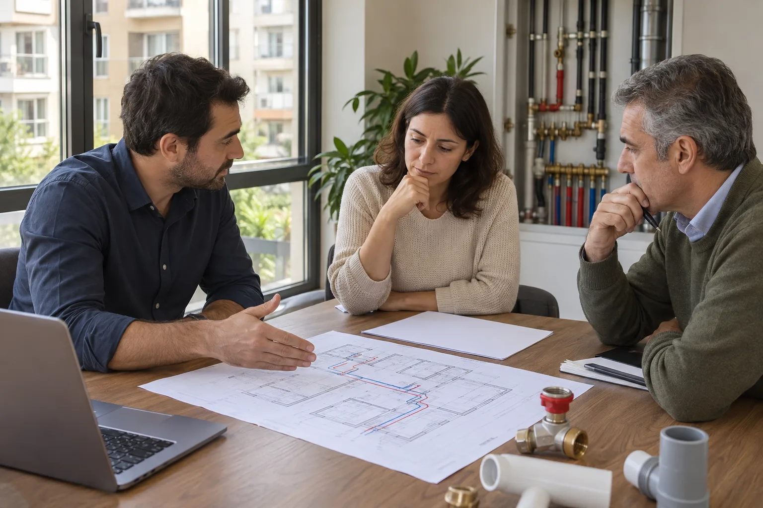 Apartman yönetimi ve uzmanın kurulum koşullarını görüşmesi