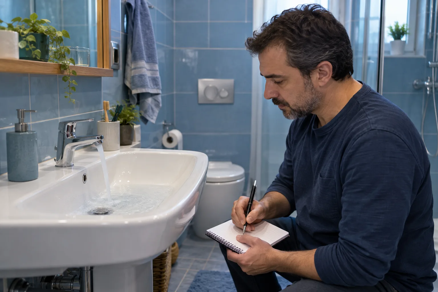 Lavabo tahliye belirtisini not eden kullanıcı