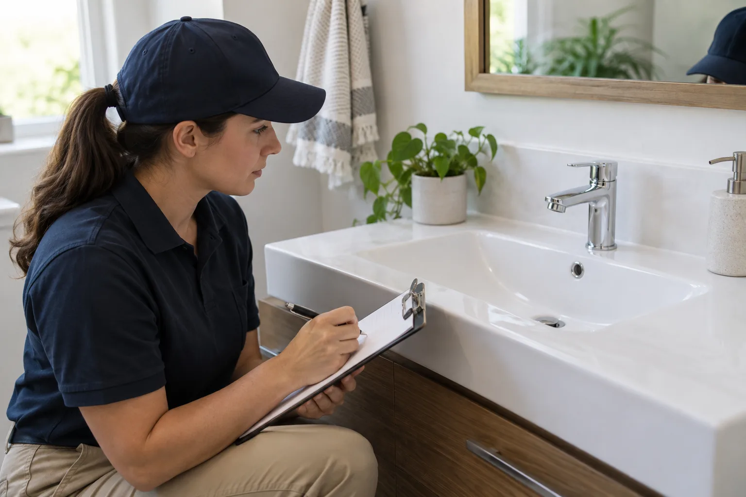 Lavabo musluğu yanında inceleme notlarını kaydeden kişi