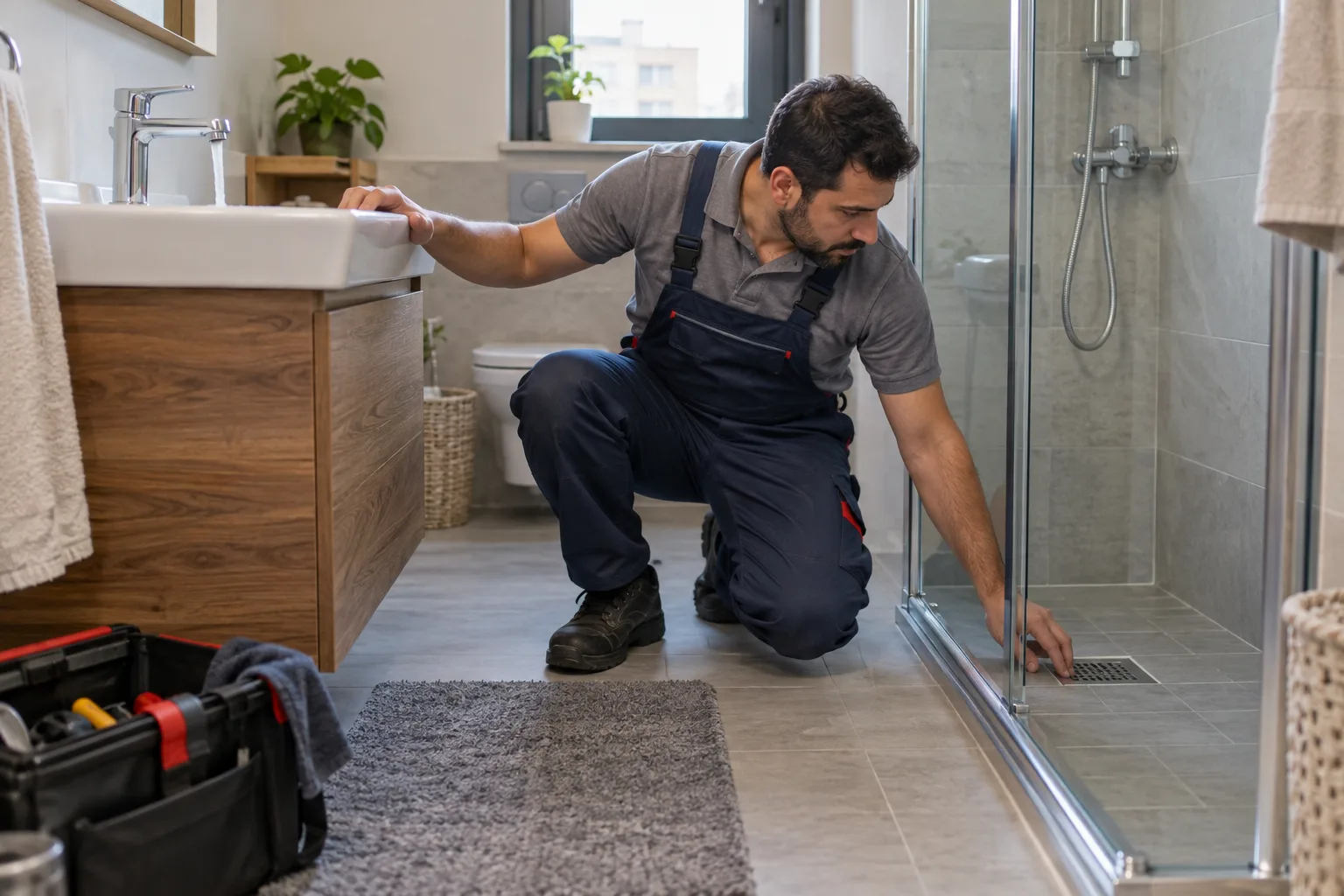 Aynı banyodaki lavabo ve duş giderini kontrol eden uzman