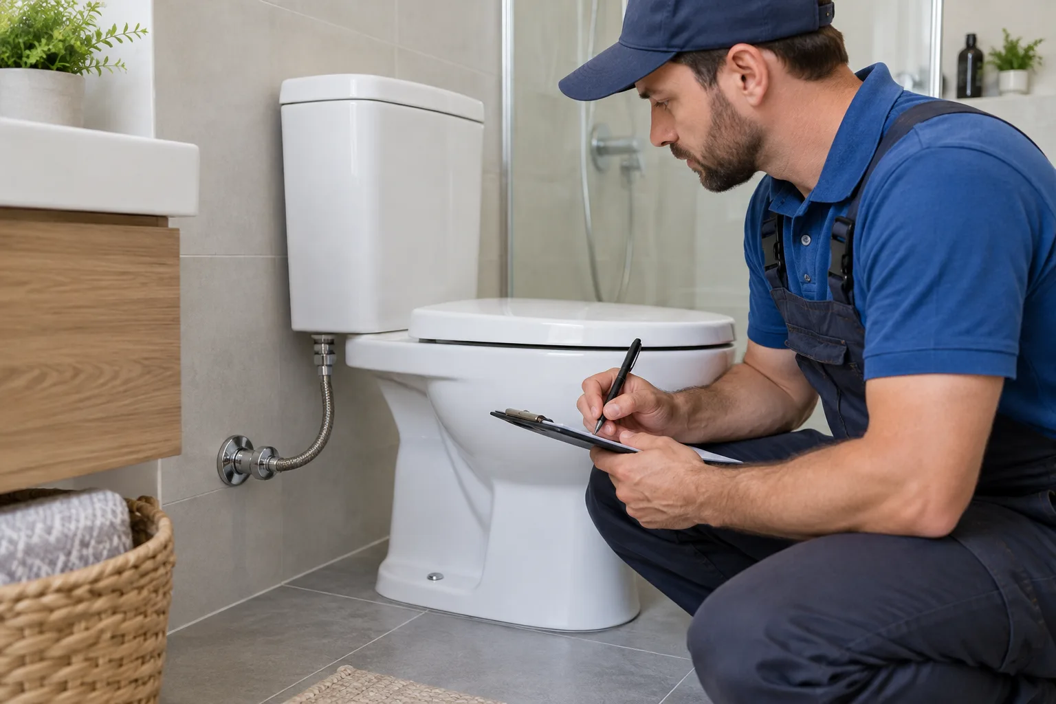 Banyo bağlantı kontrolünü kaydeden uzman