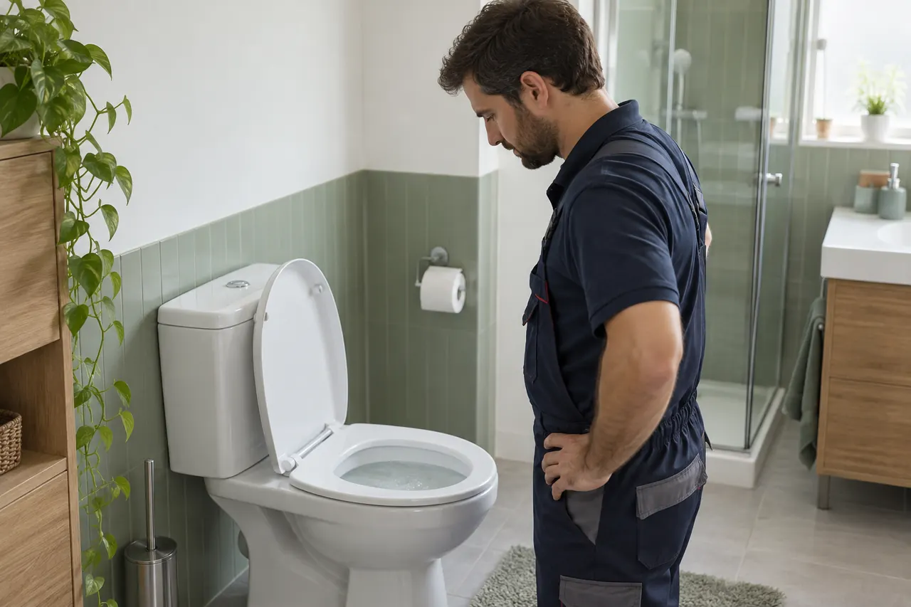 Klozet ve rezervuarın işlem sonrası gözlem için hazırlandığı banyo sahnesi.